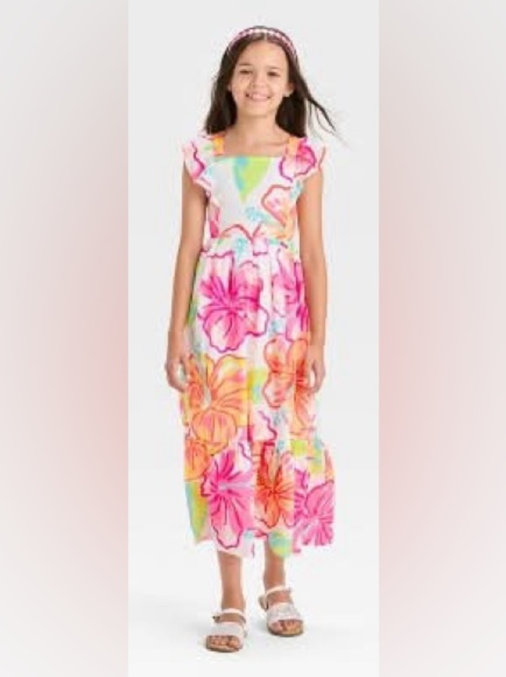 Cat & Jack Pink Orange Yellow Floral Maxi Dress